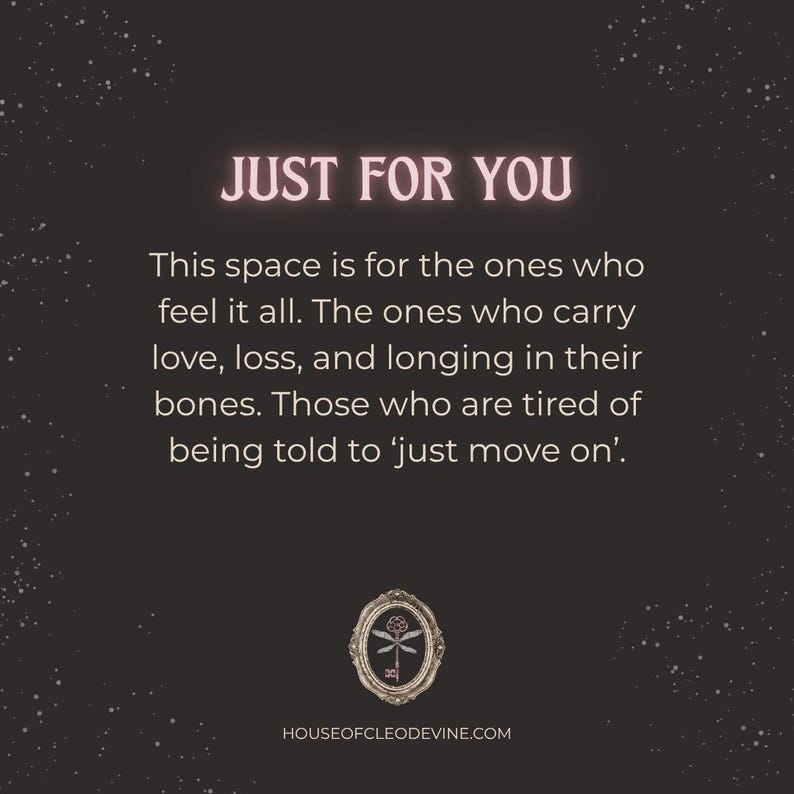 May include: A digital graphic with the text "JUST FOR YOU" in a pink, glowing font. The text below reads, "This space is for the ones who feel it all..." with a website address at the bottom.