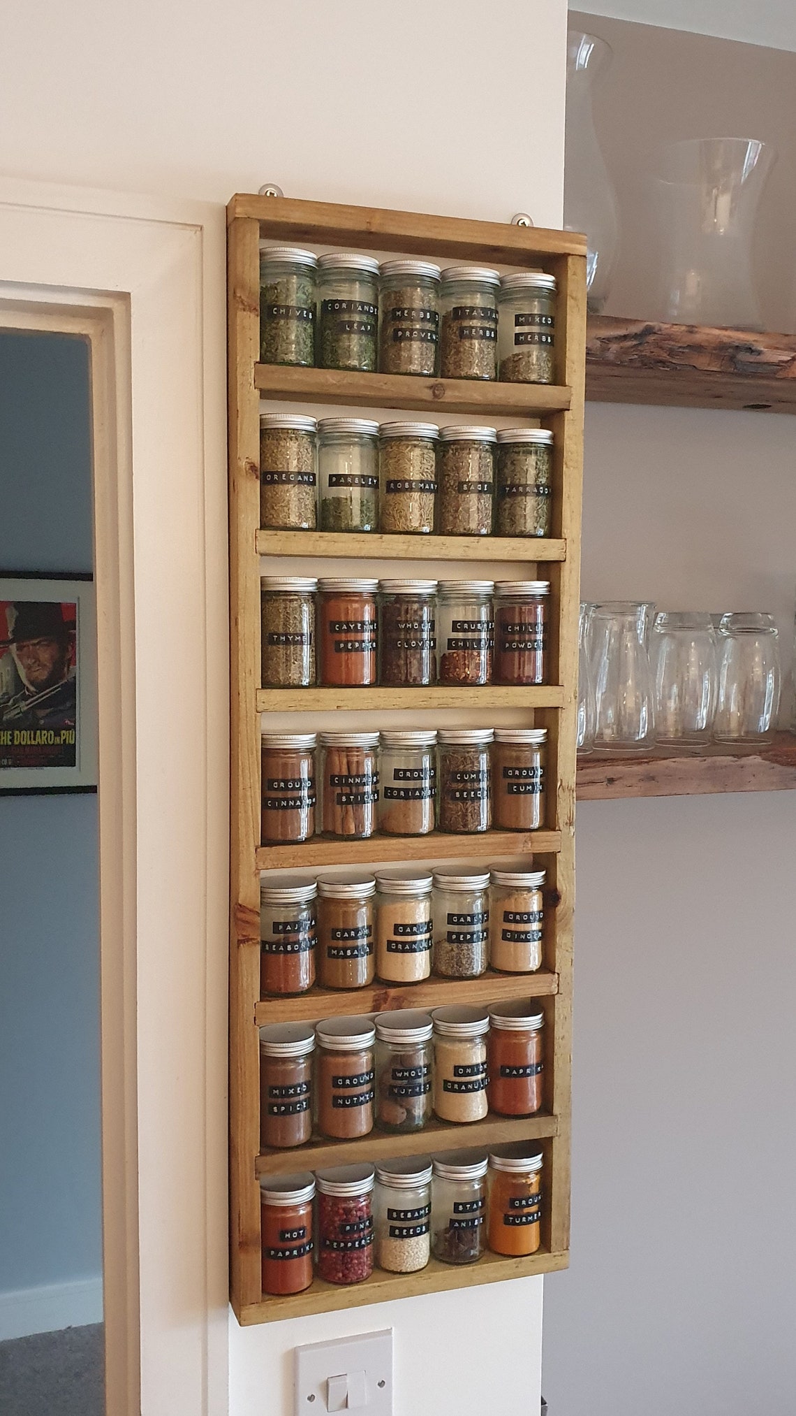 Slimline wall mounted or freestanding wooden rustic spice rack Etsy