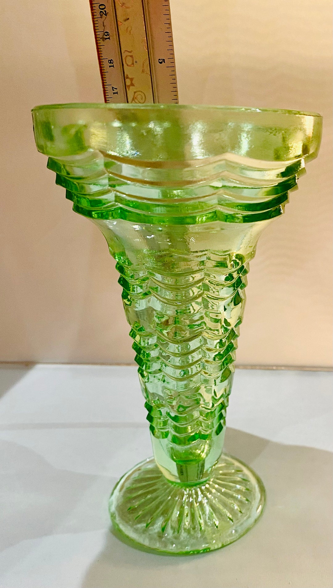 Green Depression Glass Vase Etsy