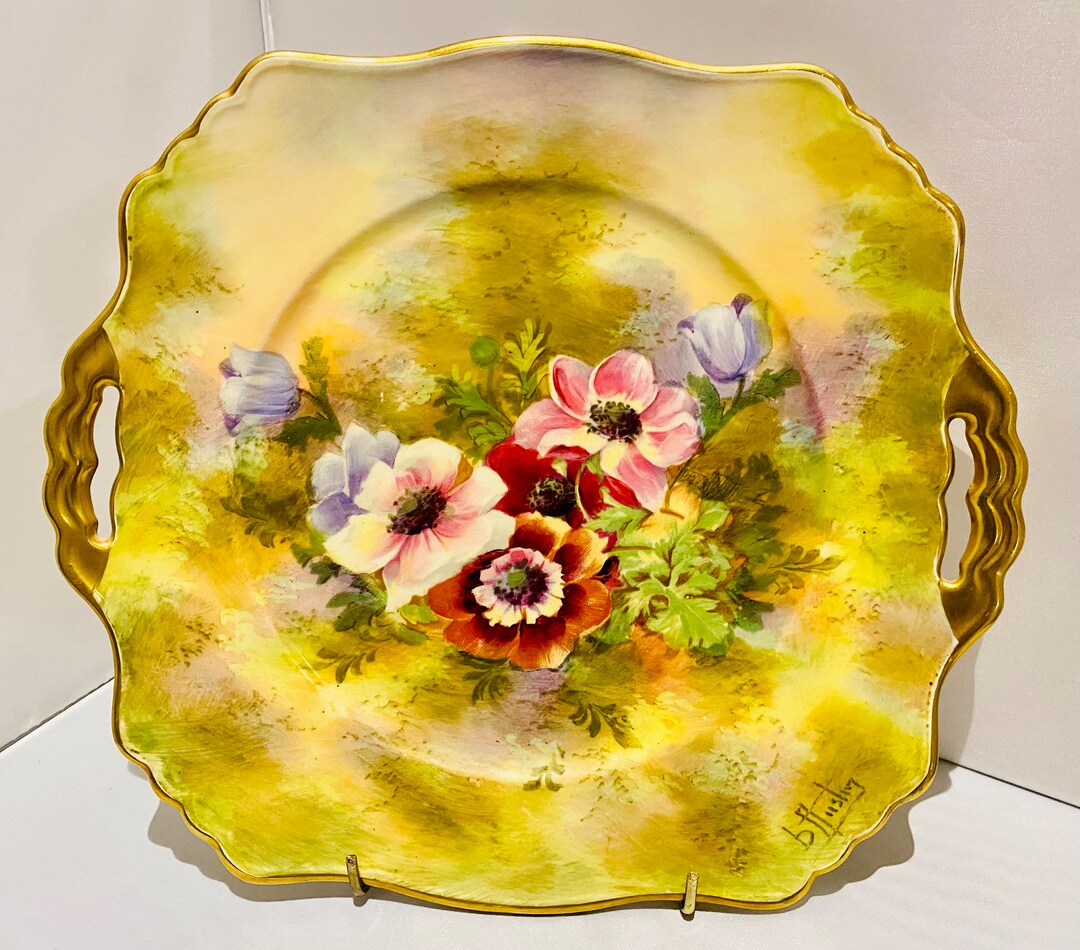 Royal Winton Signed Anenome Handpainted by B Austin Handled Plate 25cms
