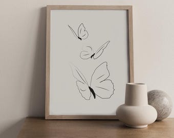 Butterfly Line, Minimal Butterfly Line, Butterfly Line Poster, Minimalist Print, Butterfly Drawing, Butterfly Line Art, Modern Printable Art