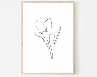 Single-line flower, line printing, floral line art, wall printing, floral printing, wall art, black and white printing