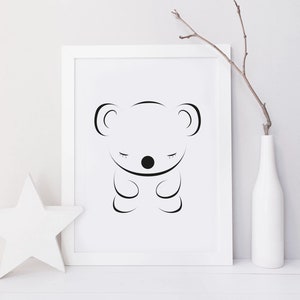 Koala One Line, Minimal Koala Line, Koala Poster, Minimalist Print, Koala Drawing, Koala Line Art, Modern Printable Art, Children Room.