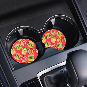 Cute Food Burger fries nuggies Car Coaster, fast food Neoprene Coaster Set of 2
