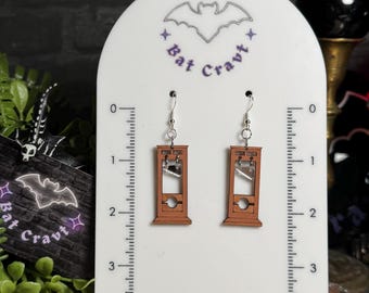 Small Guillotine Earrings: Sterling Silver Hooks Hand Painted