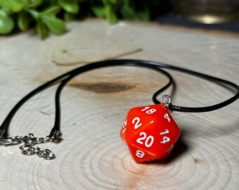 Orange with White Numbers D20 Necklace, Orange D20 Nerdy D&D Necklace