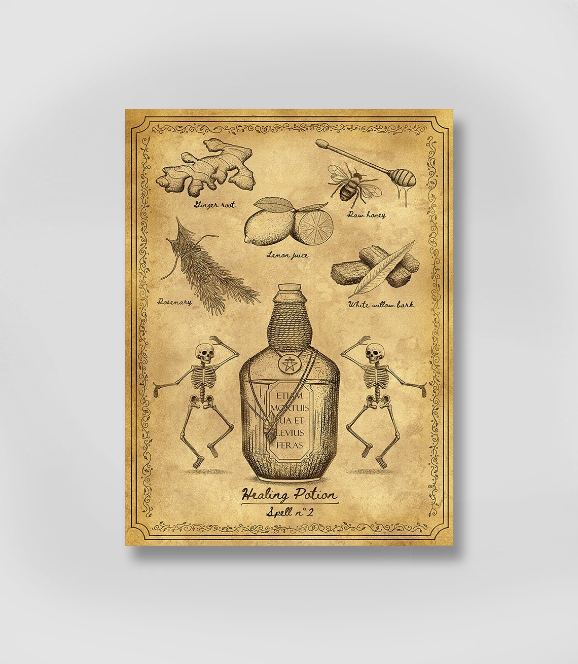 Affiche Sortilège Healing Potion Parchemin A3, Print Dark Art Sorcellerie Grimoire Magie Occulte Art
