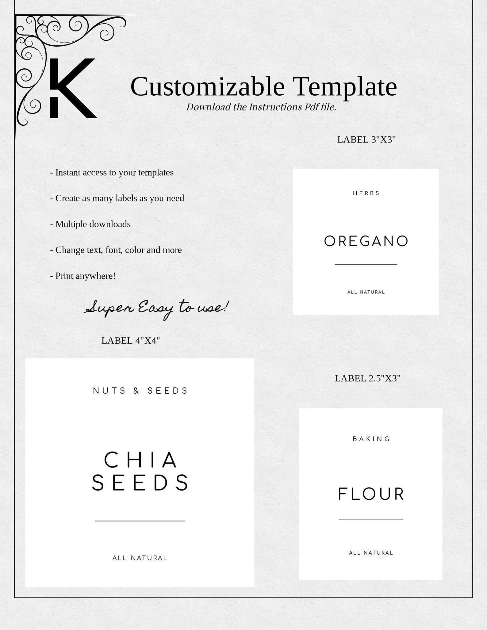 Minimalistic Cursive Spice Jar Labels Pantry Label Templates Etsy UK
