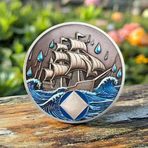 1-99 jaar op maat gemaakte nuchterheidsmunten Seafaring Spirit, gepersonaliseerde mijlpaaltoken NA AA-chip voor heren/dames