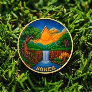 1-99 Years Recovery Sobriety Medallion, Forest Sun Anniversary Affirmation Commemorative Medallion Narcotics Alcoholics Anonymous Gifts