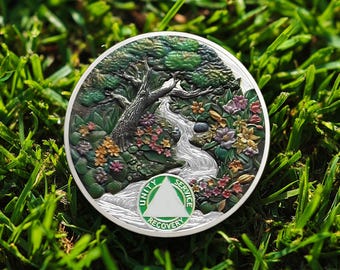 Moneda de AA de 1 a 99 años, renovación de primavera, símbolo de recuperación, regalo de sobriedad