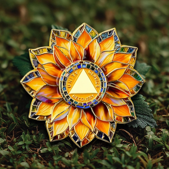 1-99 Years Sobriety Coin with Sunflower Design, Alcoholics Anonymous Token Inspirational Recovery Milestone Gift for Men Women