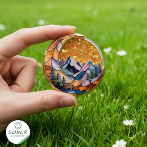 Quicksand Sobriety Coin AA Medallion, Moon Mountain Recovery Gift image 5