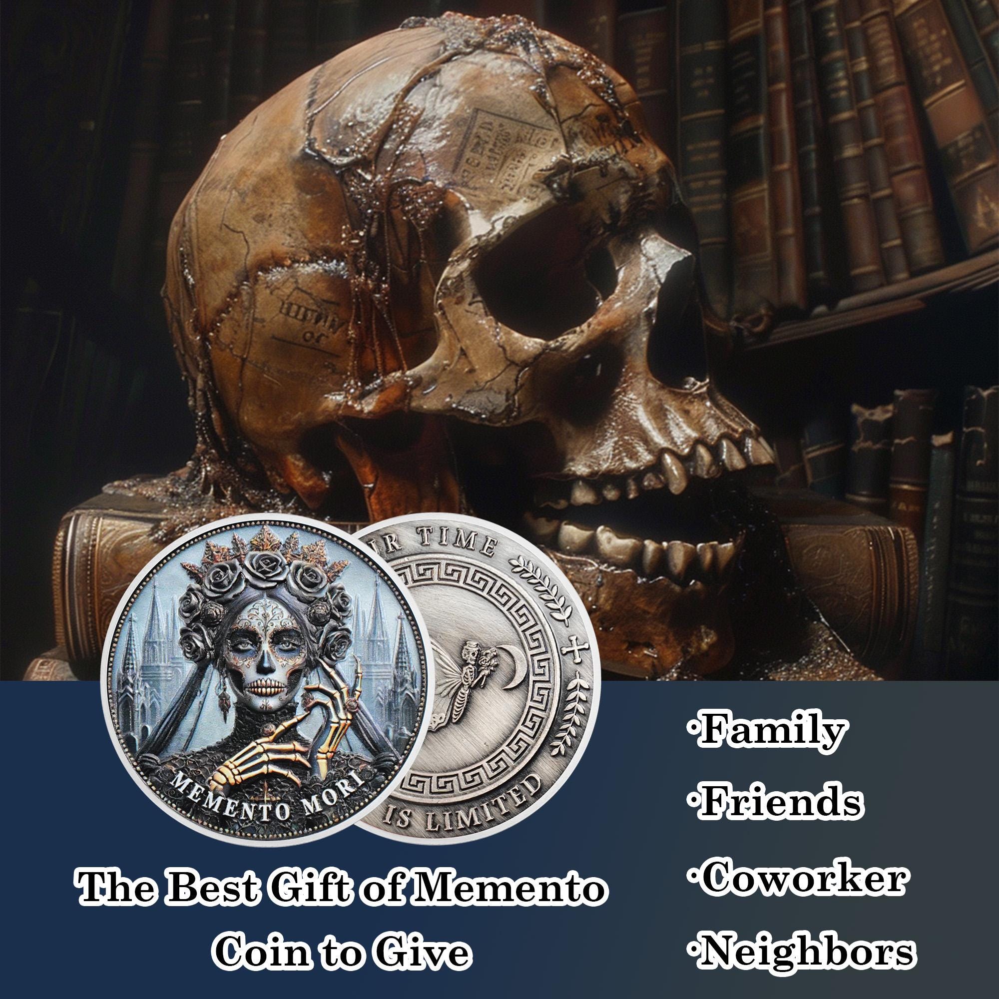 Gothic Queen Skull Memento Mori Coin Antique Silver Amor Fati Medallion ...