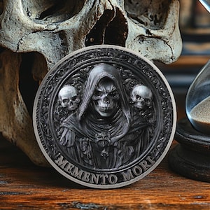 Memento Coin Vivere Challenge Coin, Grim Reaper Chip Hourglass Daily Practice Stoic Token Inspirational Stoicism Gift for Men Women Kids