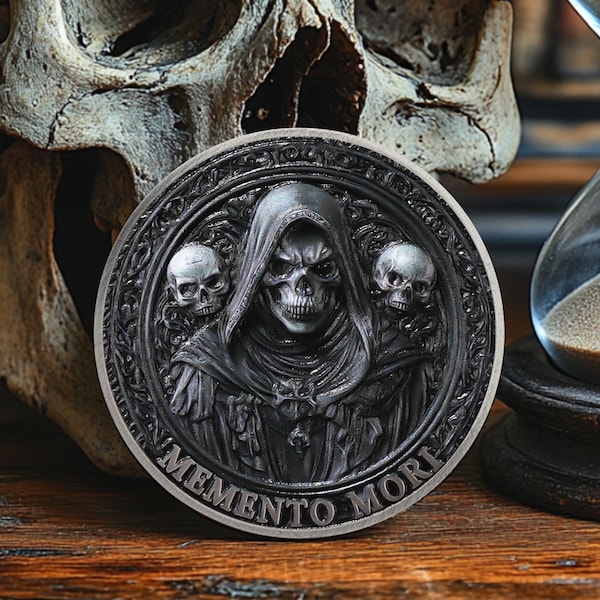 Memento Vivere Challenge Coin Grim Reaper, Hourglass Token Stoic Gift