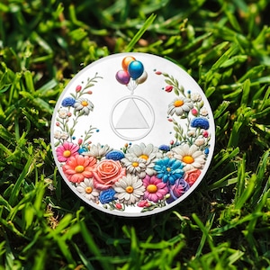 1-99 Years AA Coin Sobriety Celebration Medallion, Blessed Flowers Chip Narcotics Alcoholics Anonymous Recovery Gift for Men Women Sponsors
