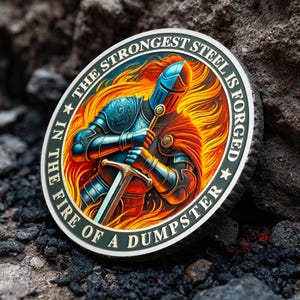 Moneda de desafío de Dumpster Fire, medallón de guerrero, accesorio de escritorio, regalo