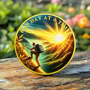 AA Sober Coin Recovery Medallion, One Day at a Time Inspirational Alcoholics Anonymous Chip Sobriety Token Perfect Gift for Men Women