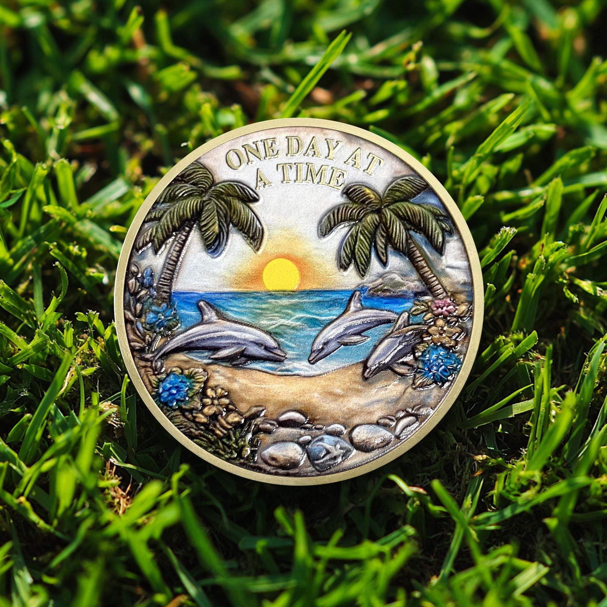 NA AA 禁酒コイン ドルフィンビーチ、ブロンズ仕上げ ワンデイ・アット・ア・タイムギフト - Etsy 日本