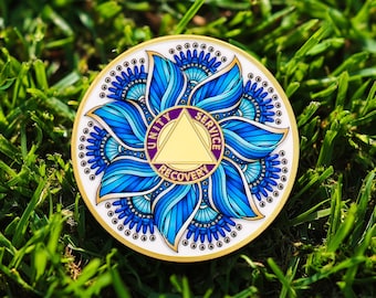 Custom 1-99 Years Sobriety Medallion, Mandala Anniversary Gift AA Milestone Coin