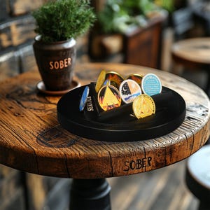Wooden Collectible Coin Display Holder Rack, Round Sober Coin Medal Display Stand Desktop Display Decoration Gift for Men Women