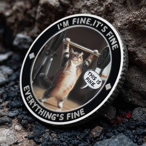 Everything Is Fine Challenge Coin, Fitness Cat Funny Desk Accessories Office Gift