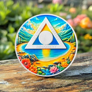 1-99 Years Customized Sobriety Coin Lake of Life, NA AA Anniversary Chip Medallion Token Alcoholics Anonymous Sobriety Gift for Men Women