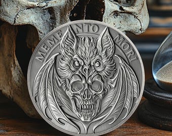 Memento Mori Coin, Bat Skull Daily Stoic Gift