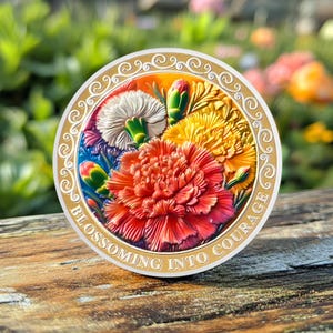 January Sobriety Coin Carnation, AA Chip Recovery Addiction Pocket Token Serenity Prayer Alcoholics Anonymous Gift for Men Women Kid