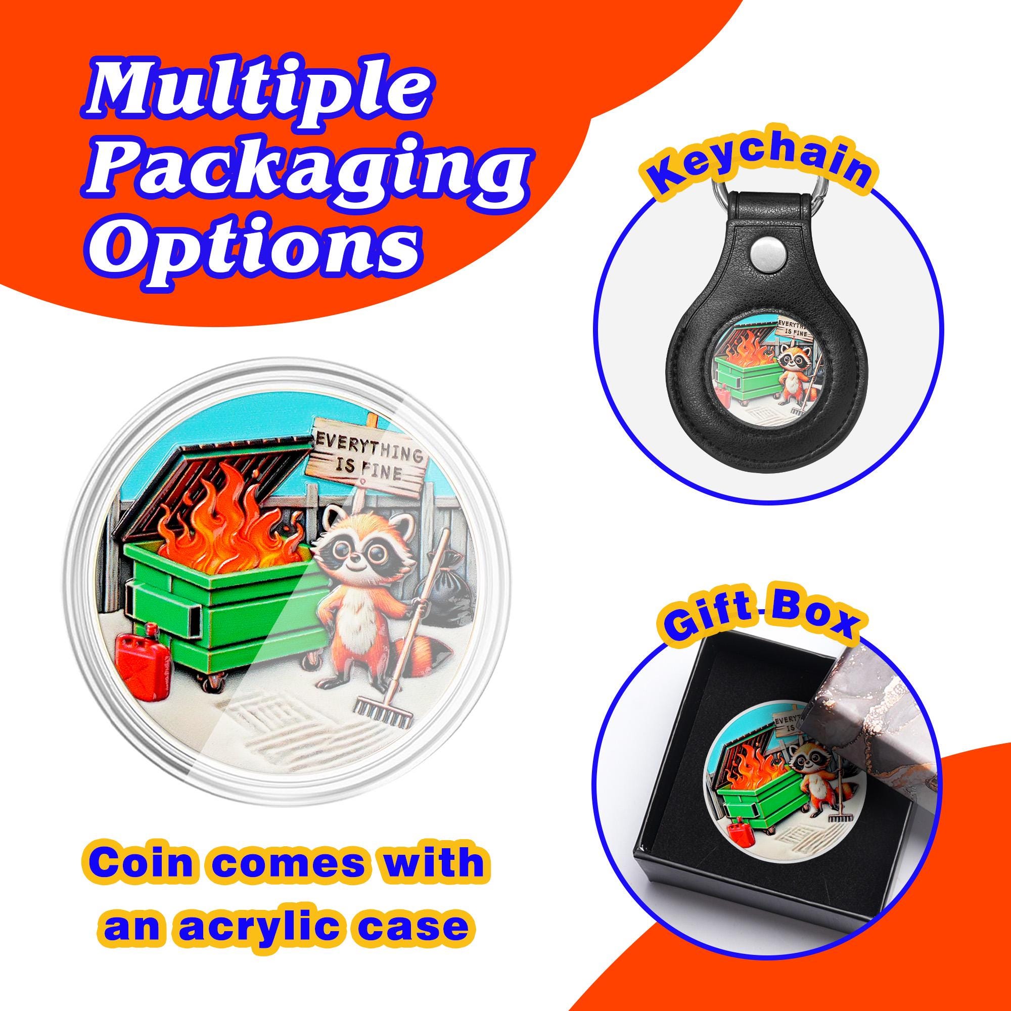 thumbnail image 2 of Funny Office Decor Dumpster Fire Challenge Coin With Raccoon - Funny Office Desk Accessory & Motivational Gift Dumpster Fire Pin 2 of 12