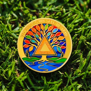 1-99 Years Sobriety Milestone Coin, Colorful Tree Alcohol Recovery Chip Gift