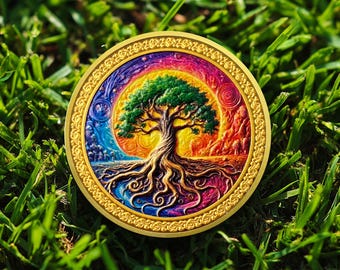 AA Coin Sobriety Chip Blue Purple Tree, One Day at A Time Recovery Gift