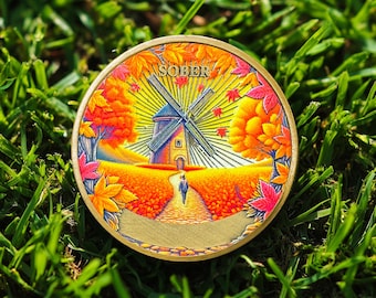 Regalo de sobriedad de 1 a 99 años: Moneda AA con diseño de molino de viento y hoja de arce, acabado en bronce.