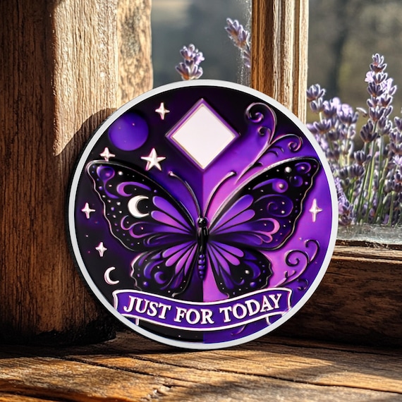 1-99 Years Purple Butterfly NA Sobriety Medallion, Narcotics Anonymous Recovery Gift