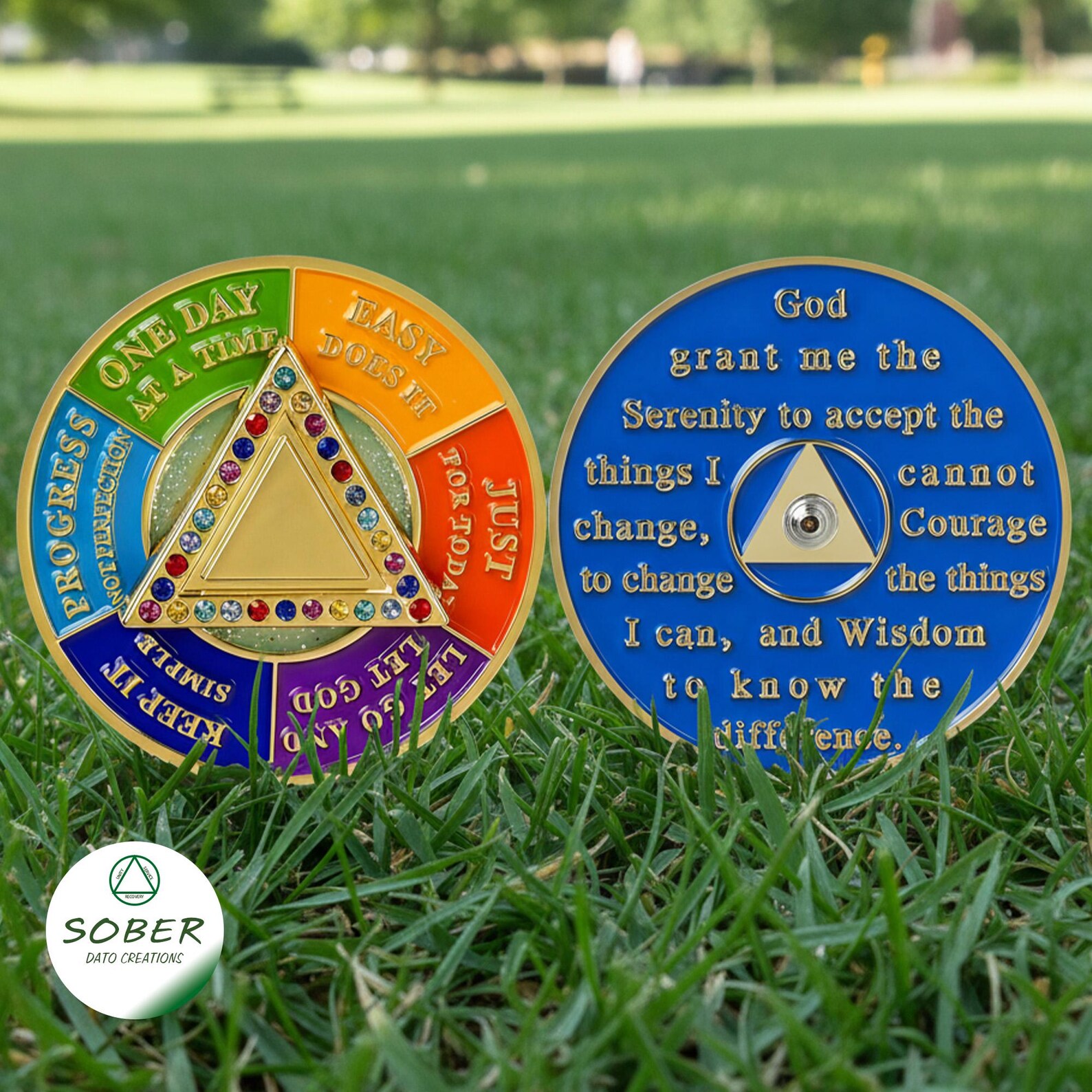 Rotating AA Sobriety Coin Spinner Medallion, Colorful 12 Step Token ...