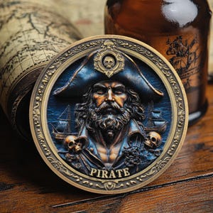 Davy Jones Coin Wrath of the Sea Monster, Pirate Chip Funny Desktop Decoration Medallion Pirate Prop Nautical Collectible Gift for Men Women