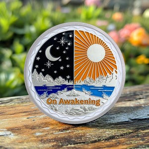 AA Chip Sobriety Coin Sun and Moon, One Day At A Time Alcoholics Anonymous Inspirational Affirmation Recovery Gift for Men Women