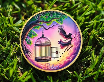 Custom 1-99 Years Sobriety Gift, The Fairy of the Broken Cage Alcoholics Anonymous Coin