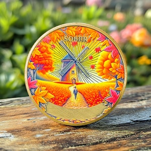 1-30 Jahre AA Münze Ahornblatt Windmühle, individuelle Nüchternheit Münze Betäubungsmittel Alkoholiker Anonyme Meilensteine Affirmation Geschenk für Männer Frauen
