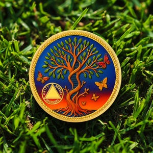 1-99 Years Affirmation Sobriety Coin, Tree of Life Anniversary Recovery AA Medallion Celebrate Recovery Addicts Gift for Men Women