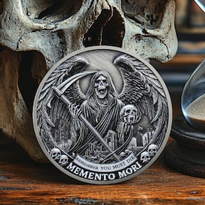 Memento Mori Coin Skeleton Death, Stoicism Challenge Coin Daily Prayer Token Motivational Token Inspirational Gift for Men Women Coworker