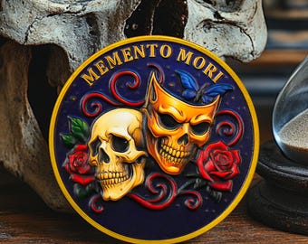 Memento Mori Coin Tempus Fugit, Skull Mask Memento Vivere Stoic Gift Daily Reminder