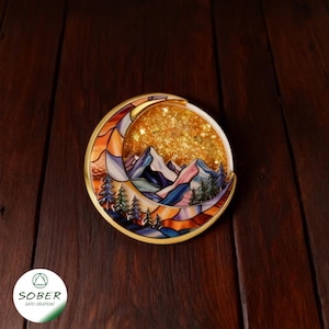 Quicksand Sobriety Coin AA Medallion, Moon Mountain Recovery Gift image 6
