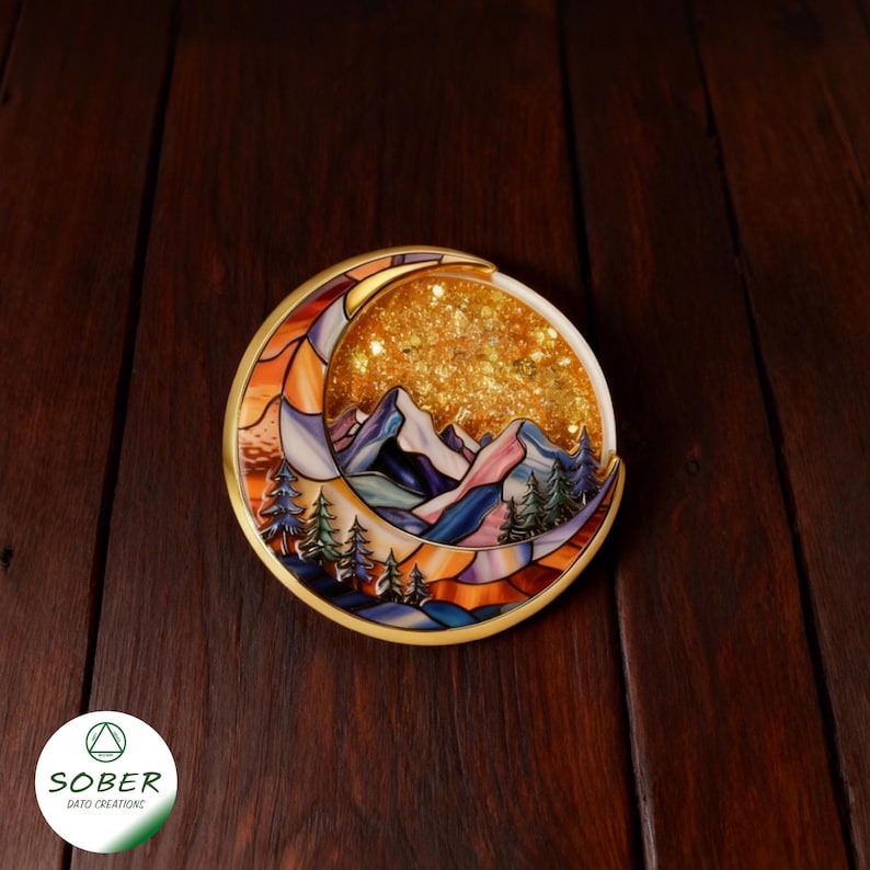 Quicksand Sobriety Coin AA Medallion, Moon Mountain Recovery Gift image 6
