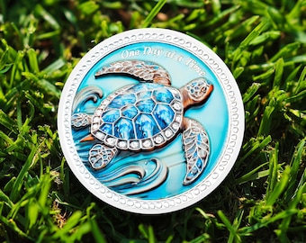 Blue Turtle Sobriety Medallion, AA NA Recovery Addicts Gift