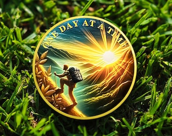 Moneda sobria NA AA Medallón de recuperación "Un día a la vez" chapado en oro