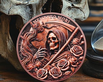 Grim Reaper Memento Mori Challenge Coin, Stoic Pocket Token Gift