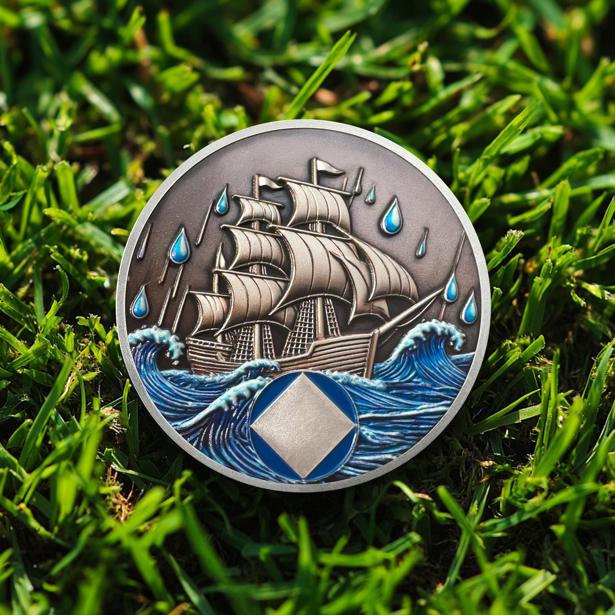1-99 Years Customized Sobriety Coins Seafaring Spirit, Personalized Milestone Token Celebrate Recovery Addiction NA AA Chip for Men Women