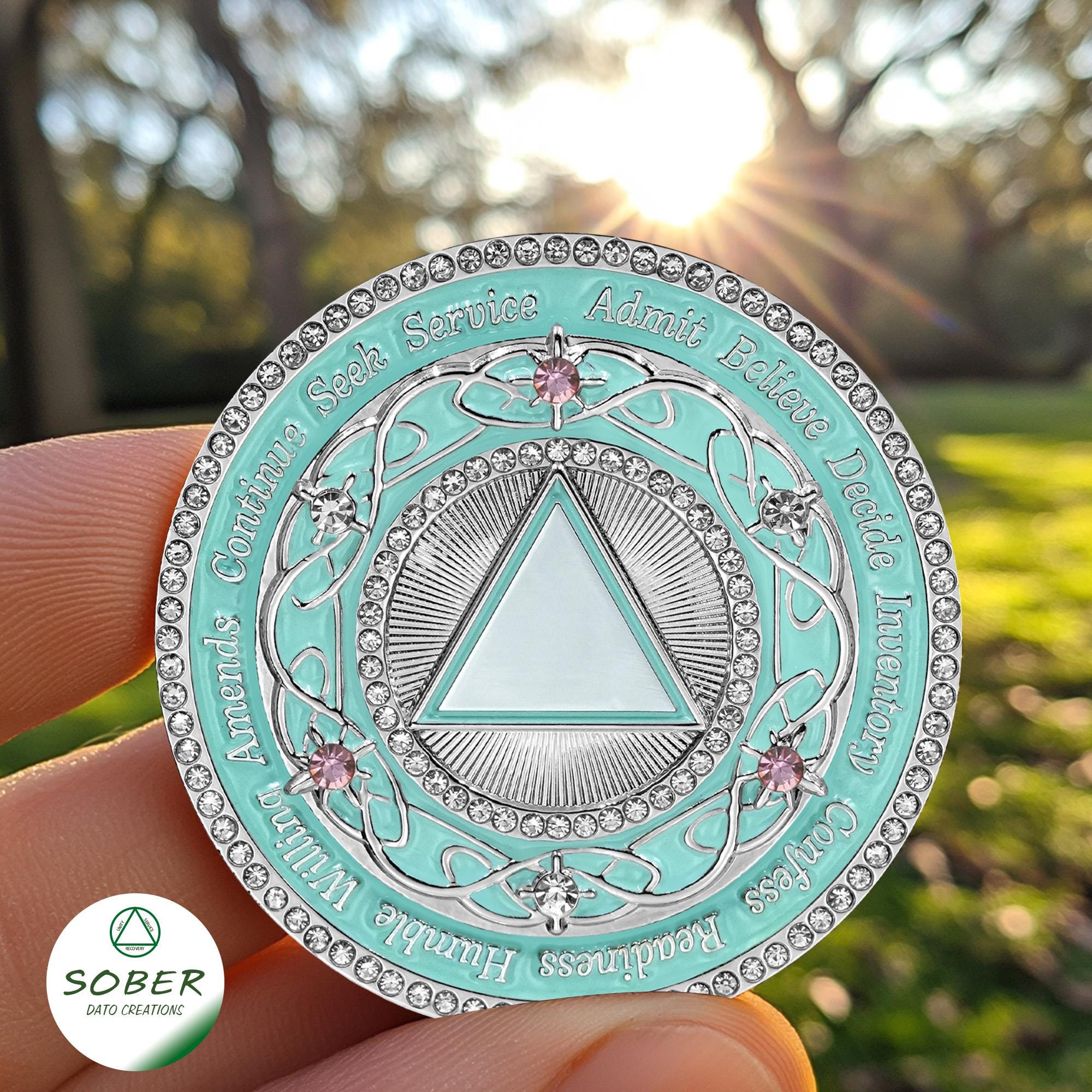 1-99 Years AA Sobriety Coin, Serenity Prayer Medallion 12 Step Recovery ...